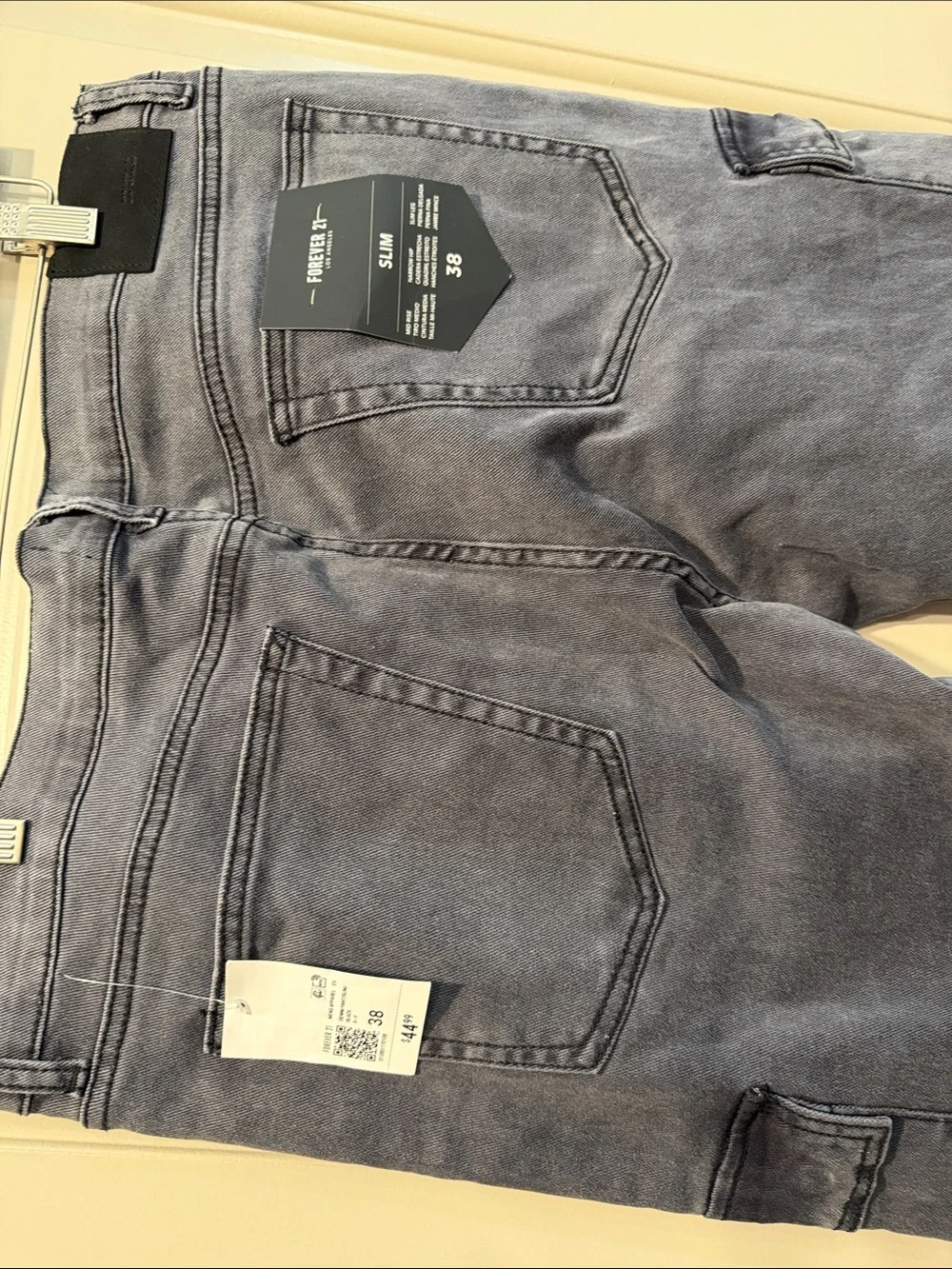Forever 21 Washed Gray Slim Cargo Jeans